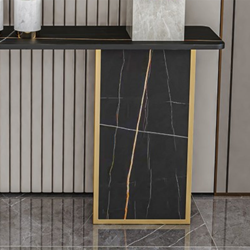 Iron Base Accent Table with Rectangle Stone Top for Hall Console Table
