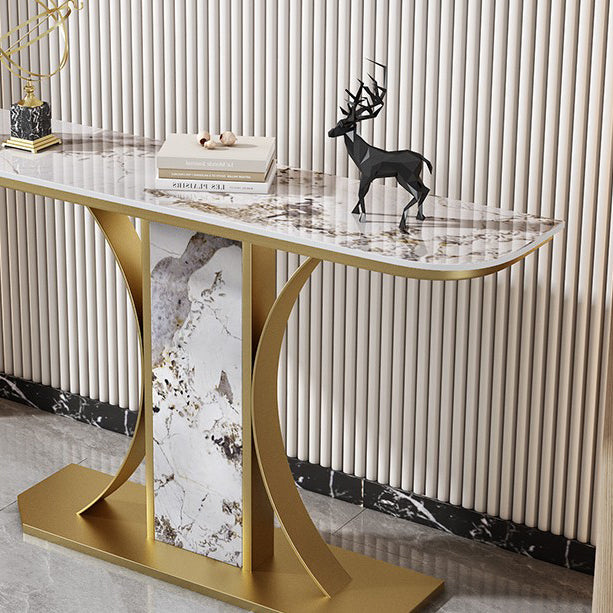 11.8" Wide Stone Console Table Scratch Resistan Table Half Moon Accent Table
