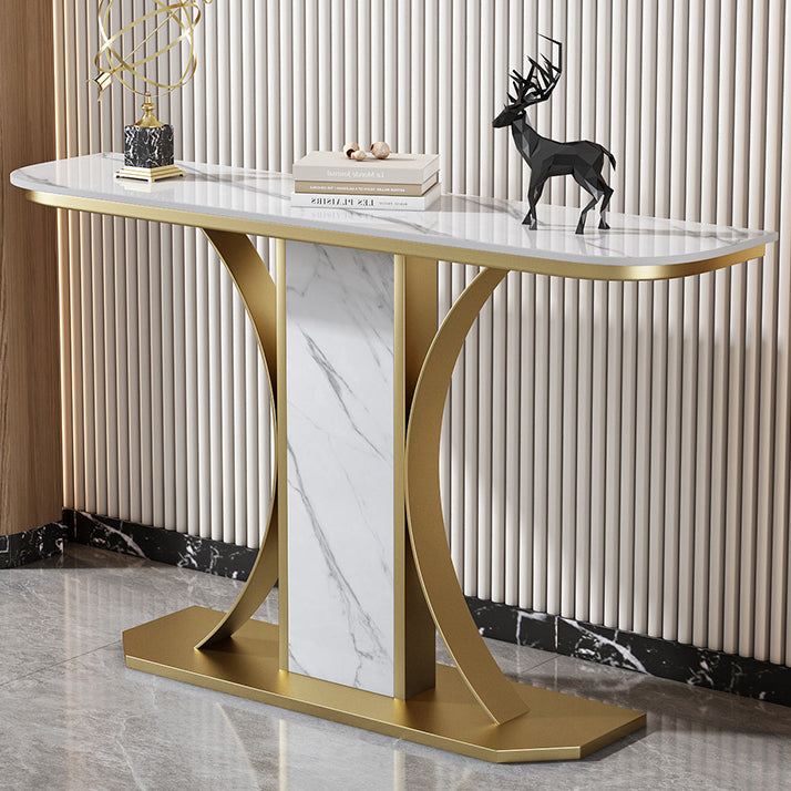 11.8" Wide Stone Console Table Scratch Resistan Table Half Moon Accent Table