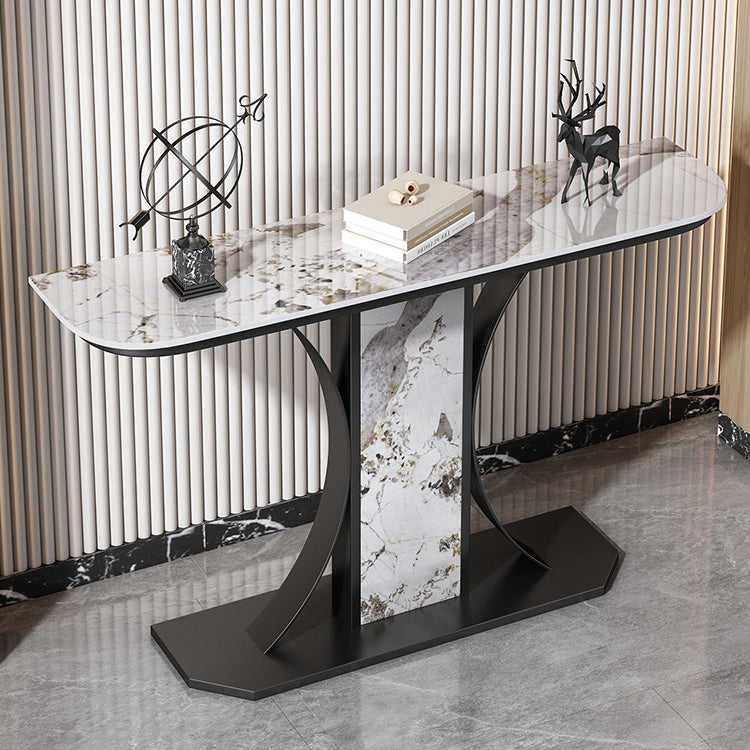 11.8" Wide Stone Console Table Scratch Resistan Table Half Moon Accent Table