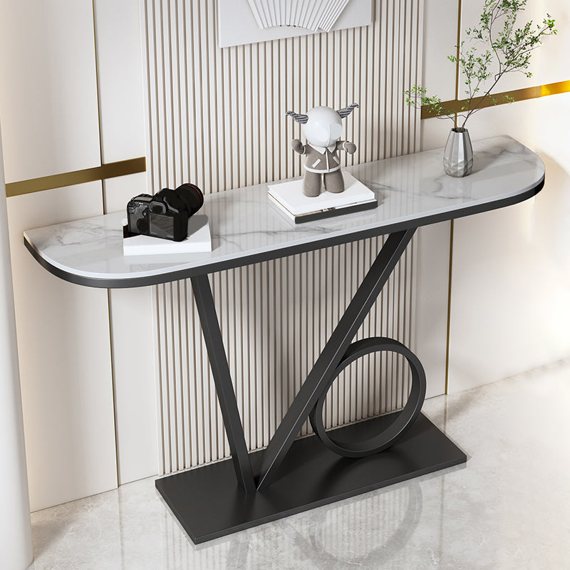 Glam Style Half Moon Accent Table with Pedestal Base for Hall Console Table