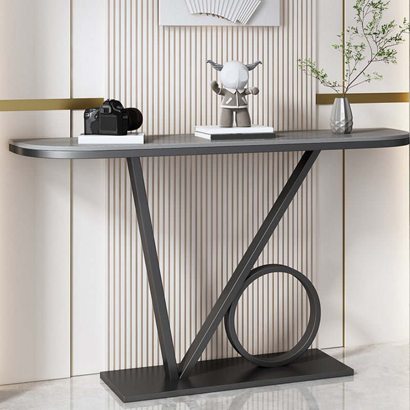 Glam Style Half Moon Accent Table with Pedestal Base for Hall Console Table