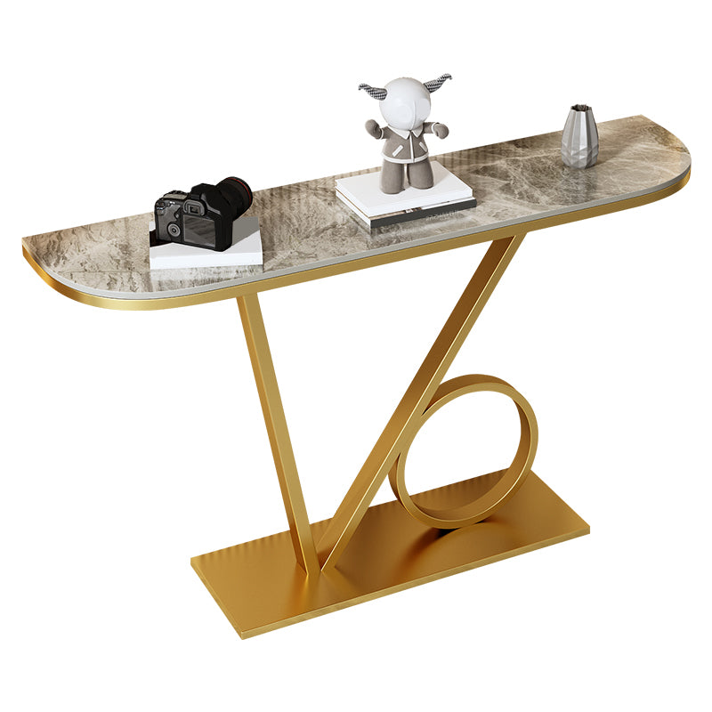 Glam Style Half Moon Accent Table with Pedestal Base for Hall Console Table