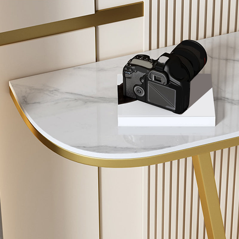 Glam Style Half Moon Accent Table with Pedestal Base for Hall Console Table