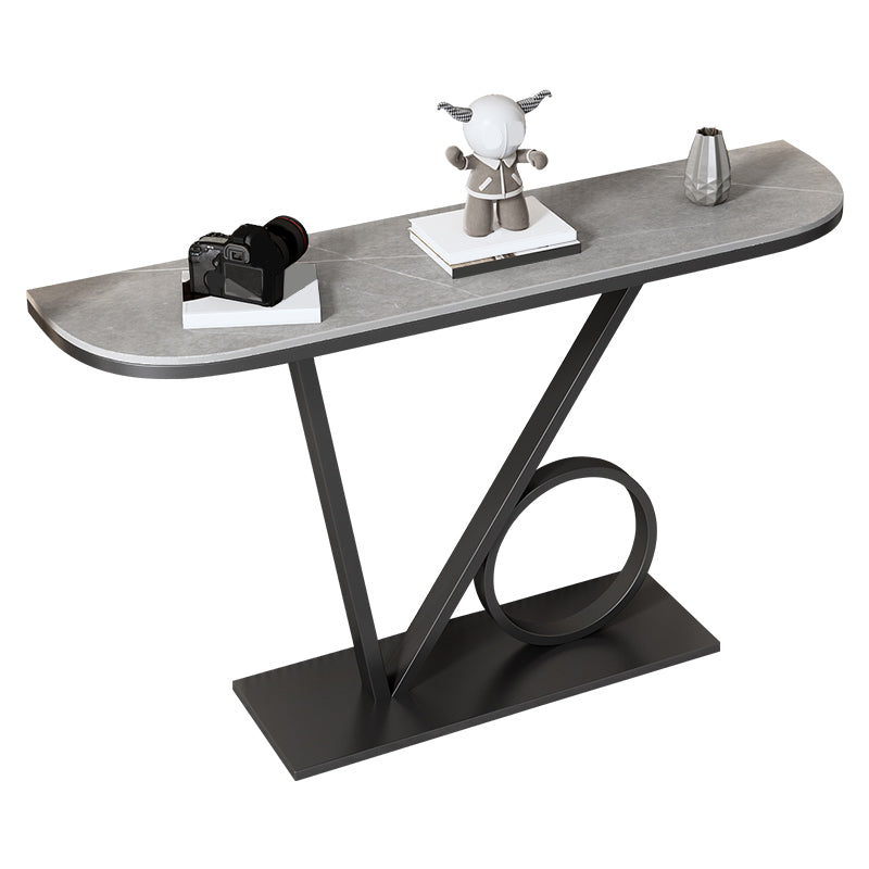 Glam Style Half Moon Accent Table with Pedestal Base for Hall Console Table