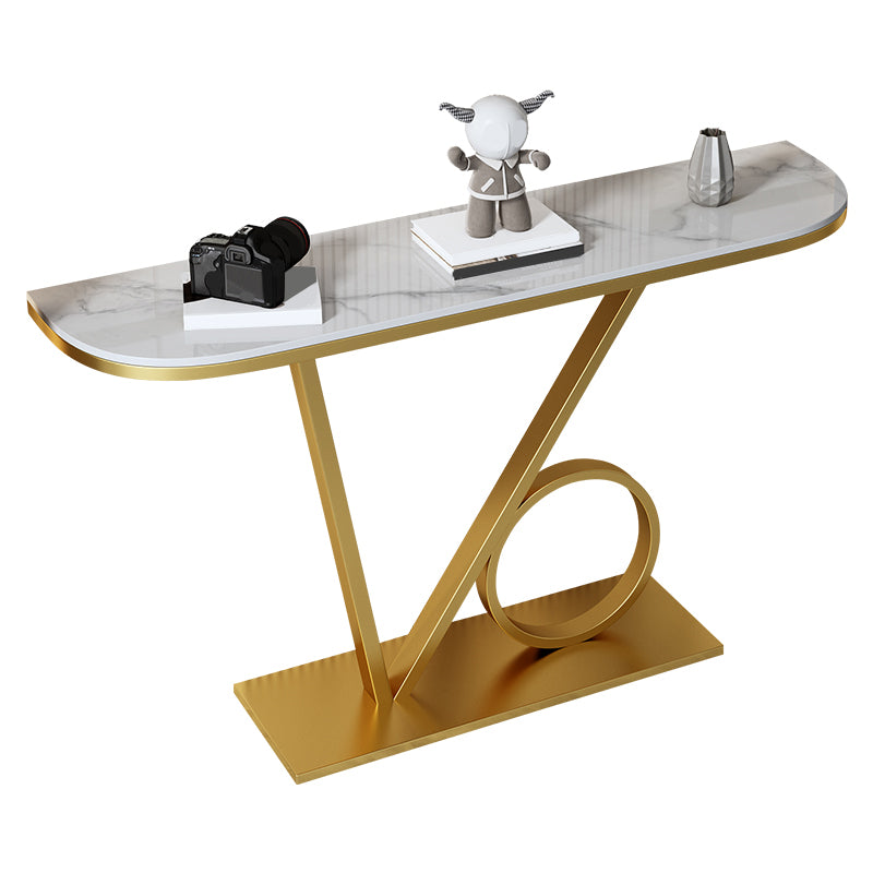 Glam Style Half Moon Accent Table with Pedestal Base for Hall Console Table