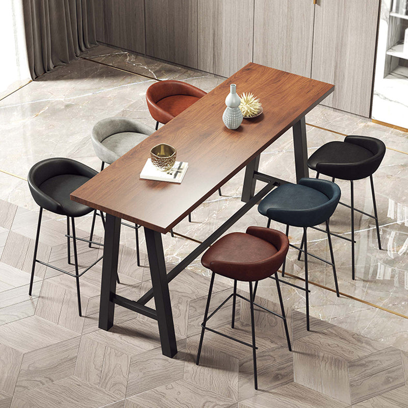 Industrial Black Metal Frame Bistro Table Brown Pine Wood Top Bar Table