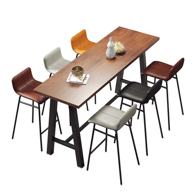 Industrial Black Metal Frame Bistro Table Brown Pine Wood Top Bar Table