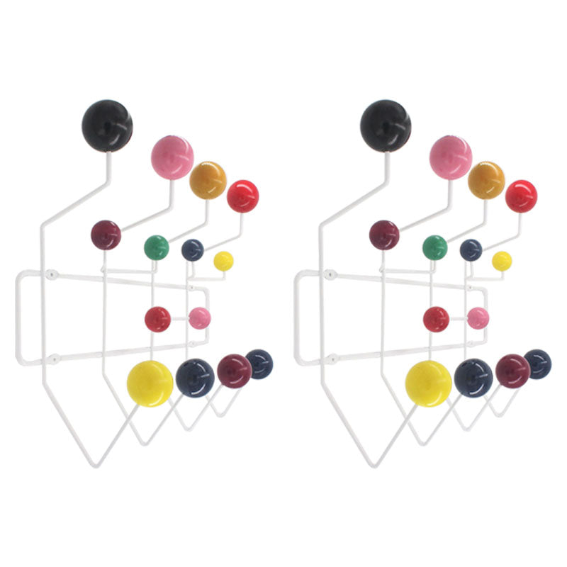 Industrial Hooks Punch-Free Metal Wall-Mounted Coat Rack with Wood Ball Decoration