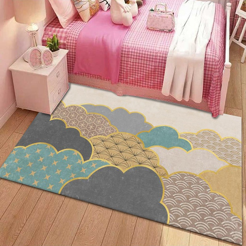 Trendy Scroll Pattern Rug Polyester Carpet Non-Slip Backing Area Rug for Living Room