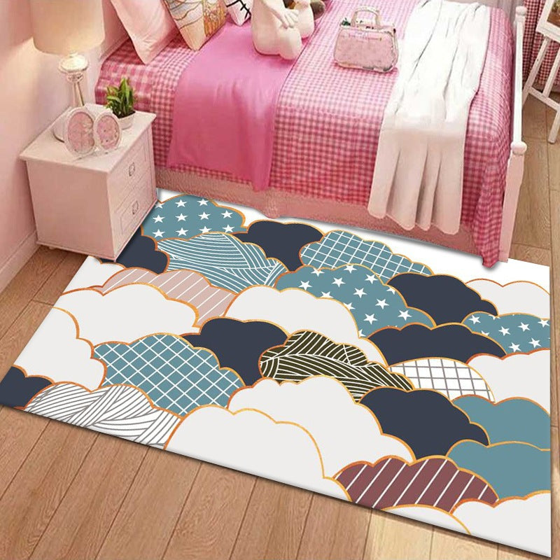 Trendy Scroll Pattern Rug Polyester Carpet Non-Slip Backing Area Rug for Living Room