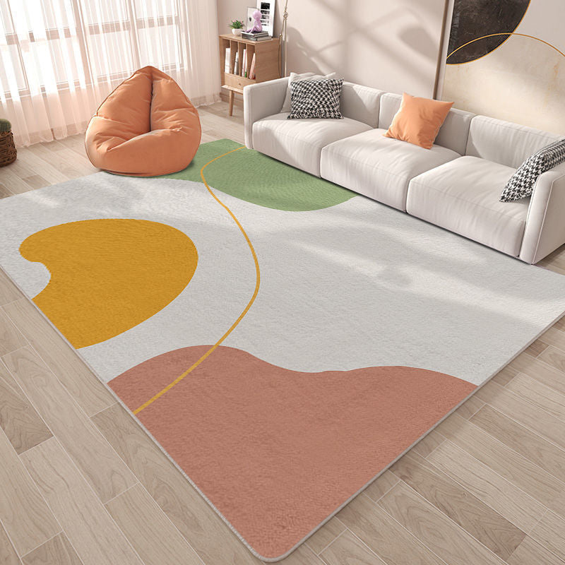 Minimalist Polyester Carpet Color Block Area Rug Non-Slip Backing Carpet for Living Room