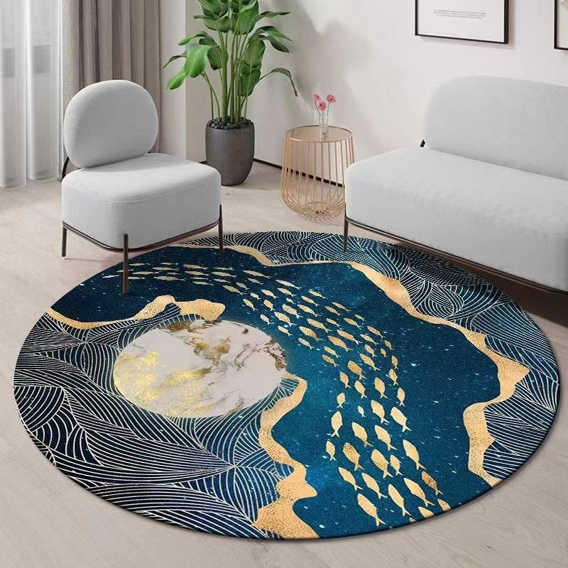 Gorgeous Living Room Carpet Trendy Round Area Rug Polyester Non-Slip Backing Indoor Rug