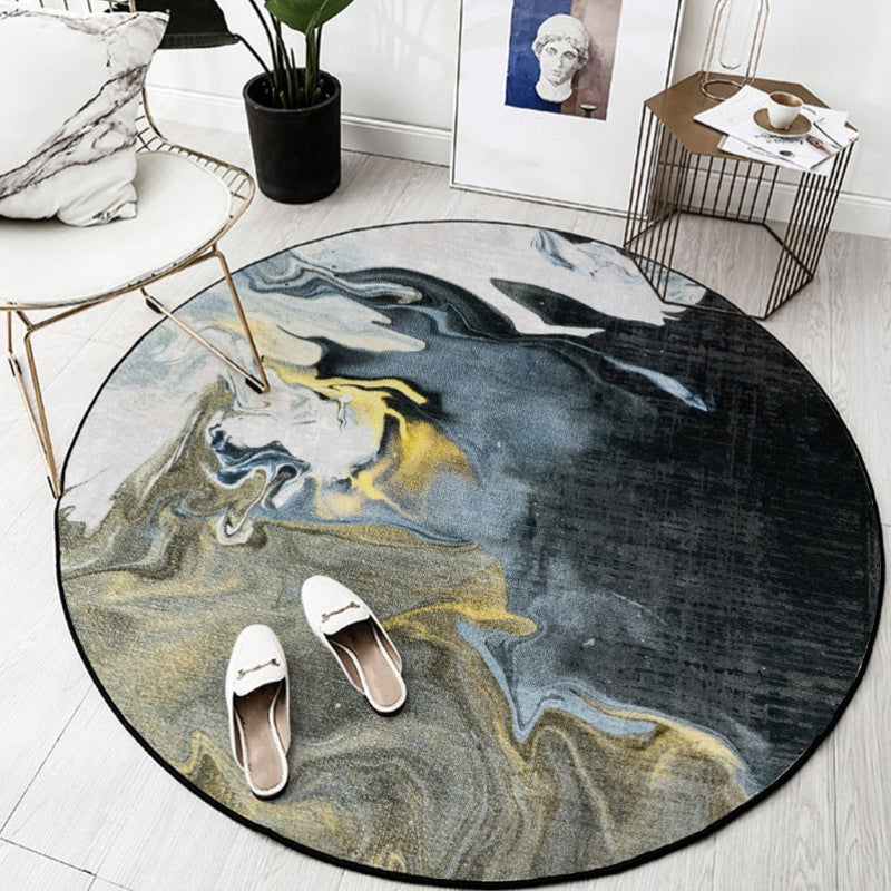 Bold Round Carpet Modern Abstract Carpet Washable Polyester Rug with Non-Slip Backing