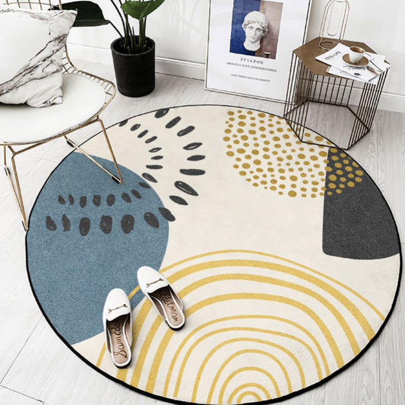 Bold Round Carpet Modern Abstract Carpet Washable Polyester Rug with Non-Slip Backing