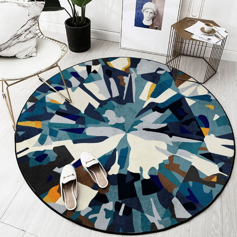 Bold Round Carpet Modern Abstract Carpet Washable Polyester Rug with Non-Slip Backing