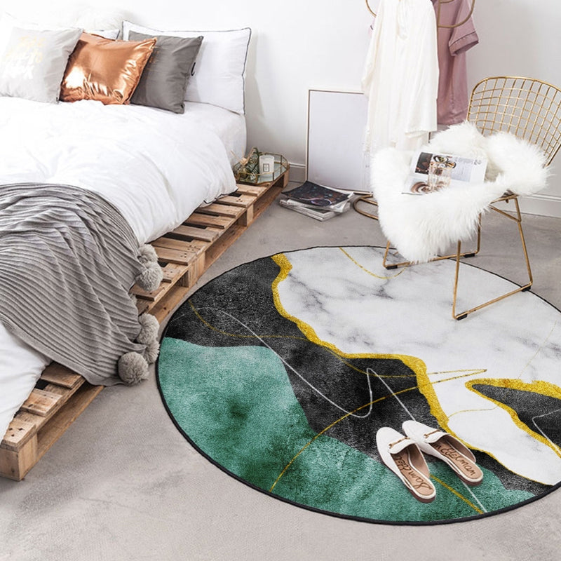 Bold Round Carpet Modern Abstract Carpet Washable Polyester Rug with Non-Slip Backing