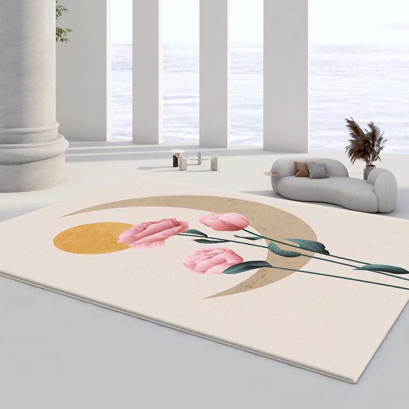 Creative Flowers Print Carpet Polyester Rug Pet Friendly Indoor Rug for Living Room