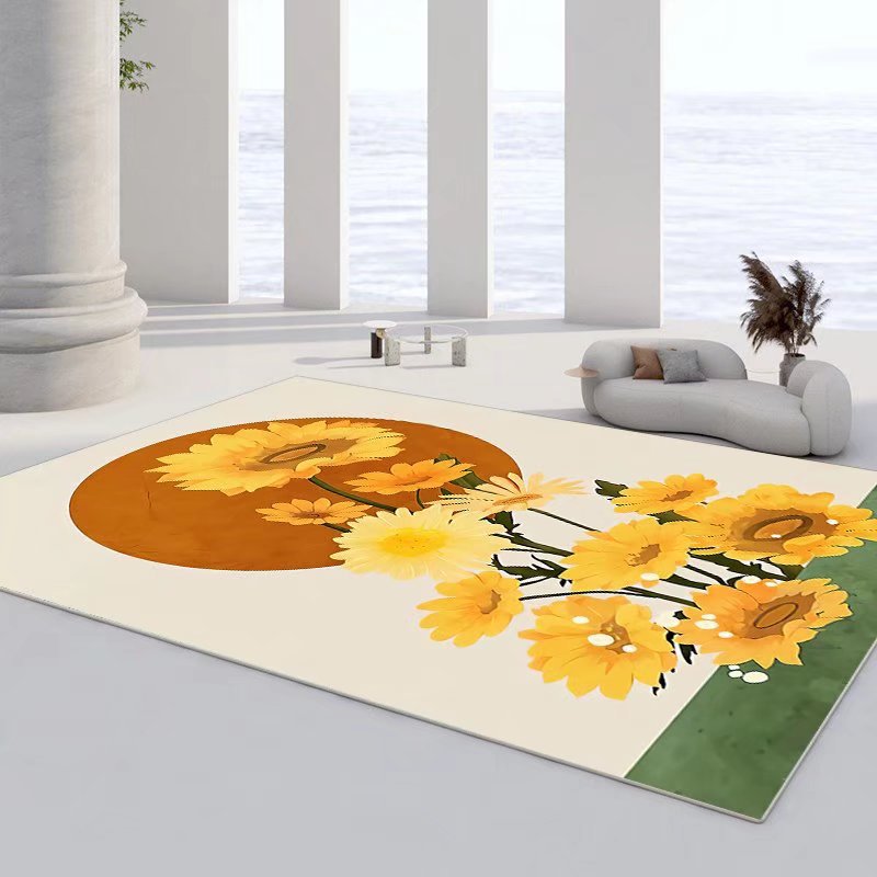 Creative Flowers Print Carpet Polyester Rug Pet Friendly Indoor Rug for Living Room
