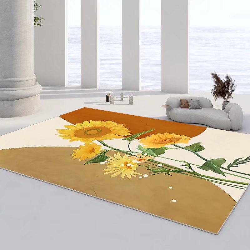 Creative Flowers Print Carpet Polyester Rug Pet Friendly Indoor Rug for Living Room
