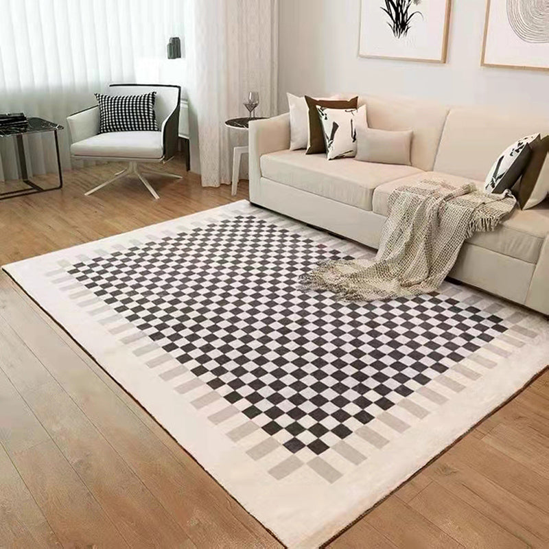 Simplicity Plaid Area Rug Polyester Carpet Non-Slip Backing Rug for Home Decoration
