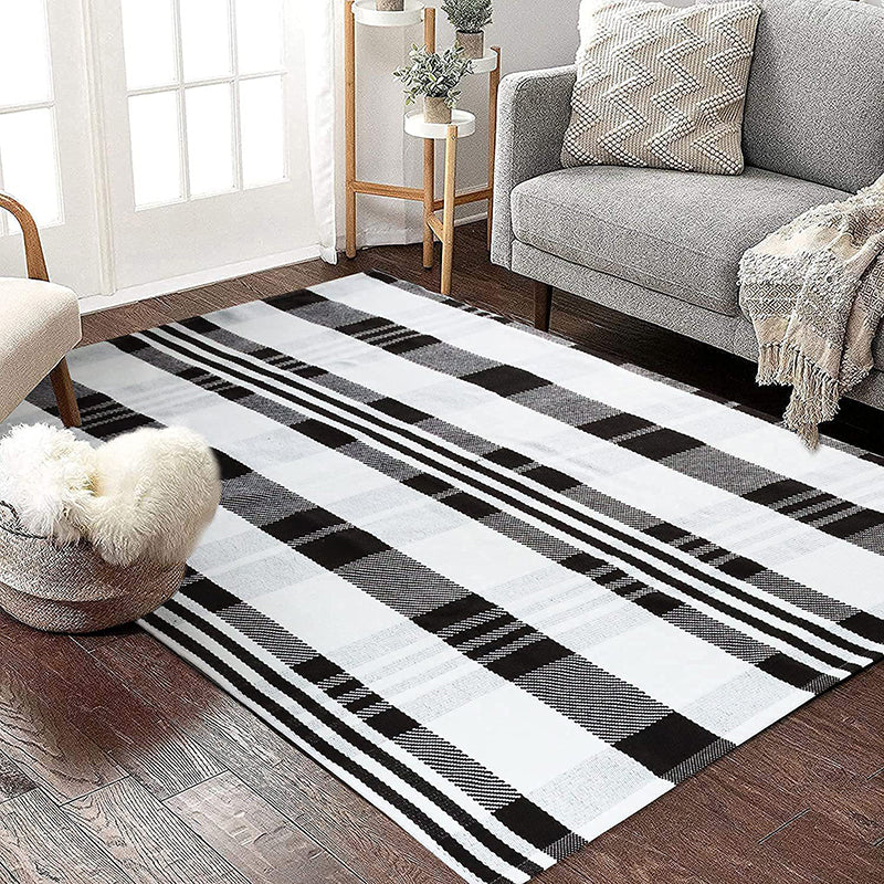 Stylish Living Room Carpet Plaid Pattern Area Rug Cotton Blend Indoor Rug