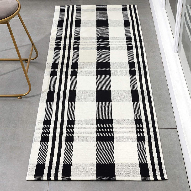 Stylish Living Room Carpet Plaid Pattern Area Rug Cotton Blend Indoor Rug