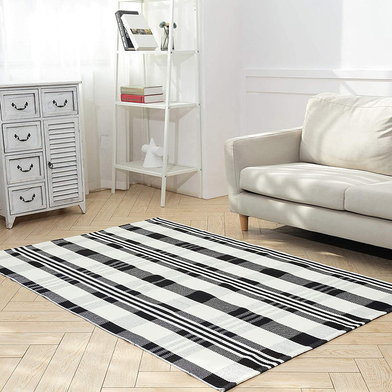 Stylish Living Room Carpet Plaid Pattern Area Rug Cotton Blend Indoor Rug