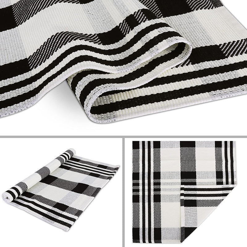 Stylish Living Room Carpet Plaid Pattern Area Rug Cotton Blend Indoor Rug