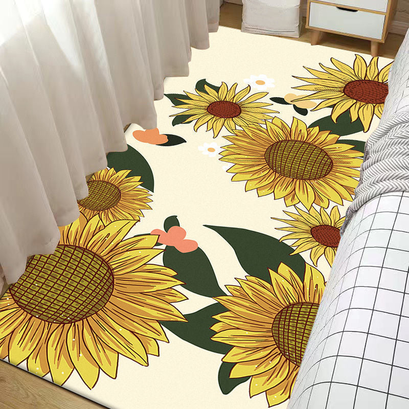 Casual Floral Pattern Rug Polyester Carpet Stain Resistant Area Rug for Adult's Bedroom