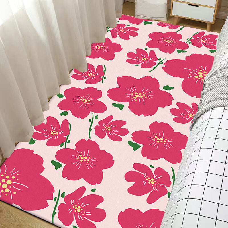 Casual Floral Pattern Rug Polyester Carpet Stain Resistant Area Rug for Adult's Bedroom