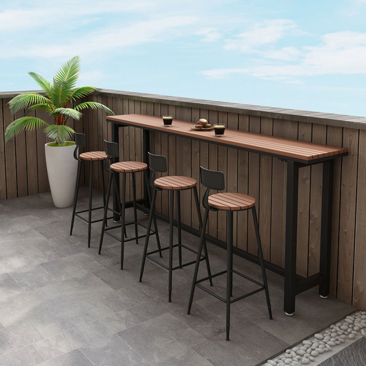 Modern Bar Table Set 1/2/5 Pieces Rectangle Wood Counter Table with Stools for Balcony