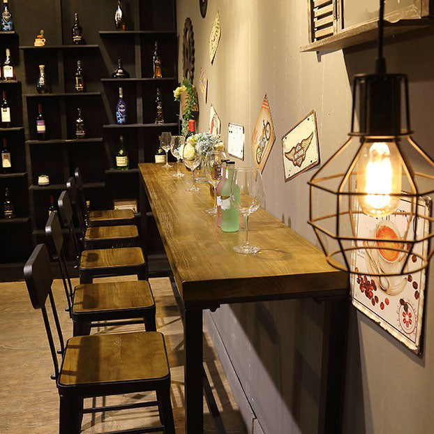 Industrial Bar Table Set 1/6/11 Pieces Rectangle Pine Wood Counter Table for Bar