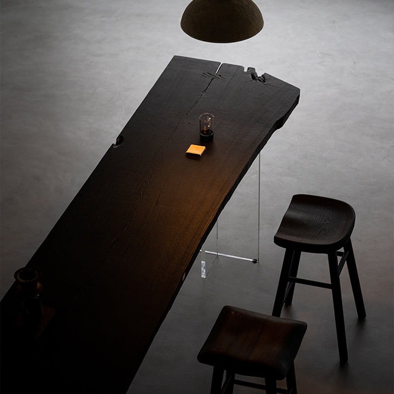 Black Ash Wood Top Bar Table with Acrylic Base Modern Pub Table with Double Pedestal