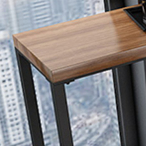 Pine Wood Top Pub Table Rectangle Modern Bar Table with Trestle Base in Black