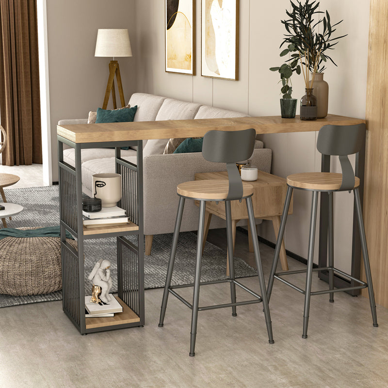 Natural Finish Solid Wood Top Bar Table Contemporary Metal Frame Pub Table
