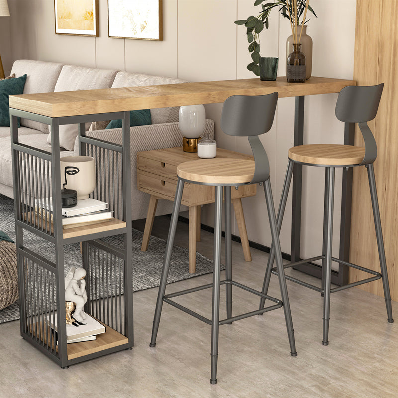 Natural Finish Solid Wood Top Bar Table Contemporary Metal Frame Pub Table