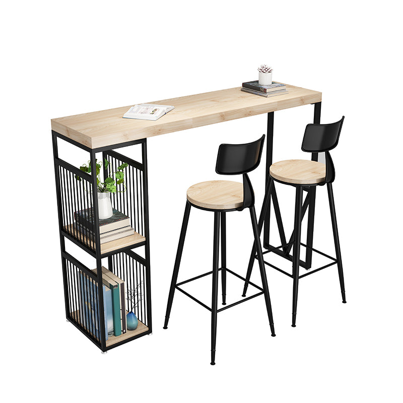 Natural Finish Solid Wood Top Bar Table Contemporary Metal Frame Pub Table