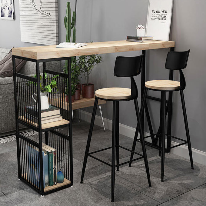 Natural Finish Solid Wood Top Bar Table Contemporary Metal Frame Pub Table