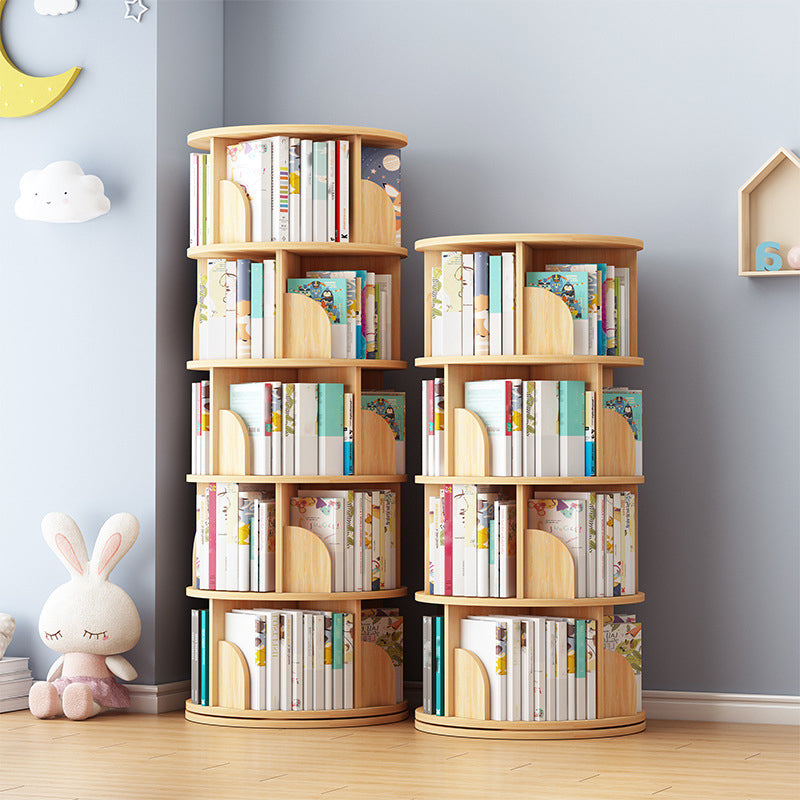 Round Rotatable Bookcase Wooden Closed Storage Bookshelf for Home Office, 16" / 18" W