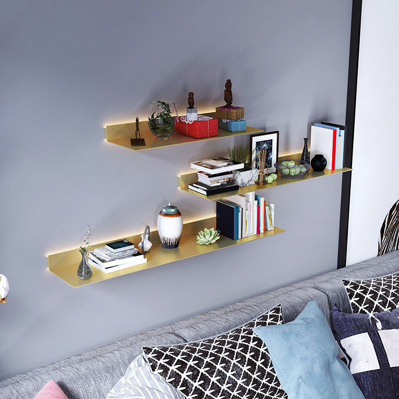 Modern Metal Bookcase 1-tier Wall Mounted Bookshelf in Burnish.