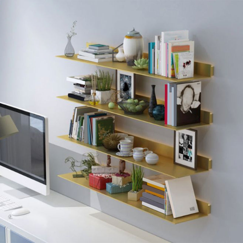 Modern Metal Bookcase 1-tier Wall Mounted Bookshelf in Burnish.