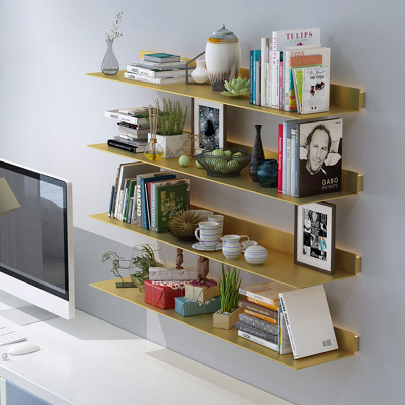 Modern Metal Bookcase 1-tier Wall Mounted Bookshelf in Burnish.