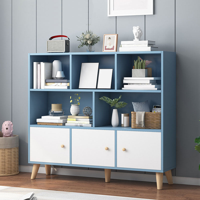 9.5" W Closed Storage Bookcase Wooden Bookshelf with Shelves and Doors