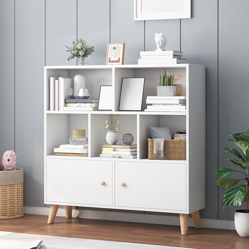 9.5" W Closed Storage Bookcase Wooden Bookshelf with Shelves and Doors