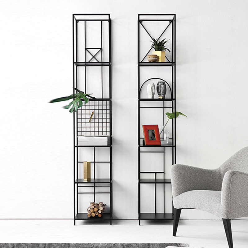 12" W Open Storage Bookcase Metal Bookshelf with Shelves in Black and Gold
