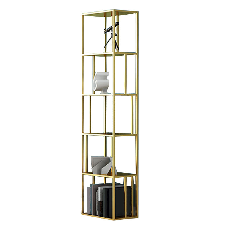 12" W Open Storage Bookcase Metal Bookshelf with Shelves in Black and Gold