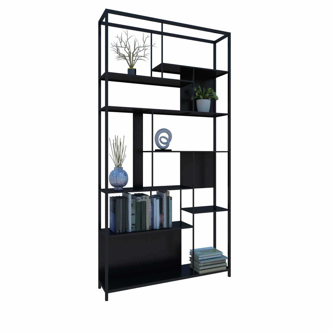10" W Open Storage Bookcase Black / Gold / White Metal Bookshelf with Shelves