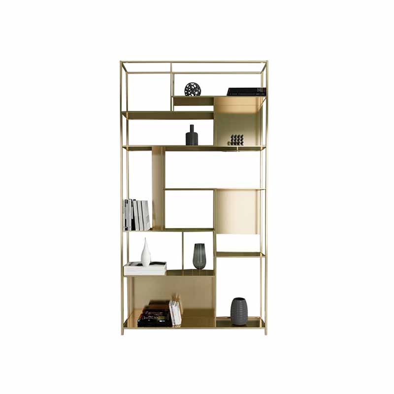 10" W Open Storage Bookcase Black / Gold / White Metal Bookshelf with Shelves