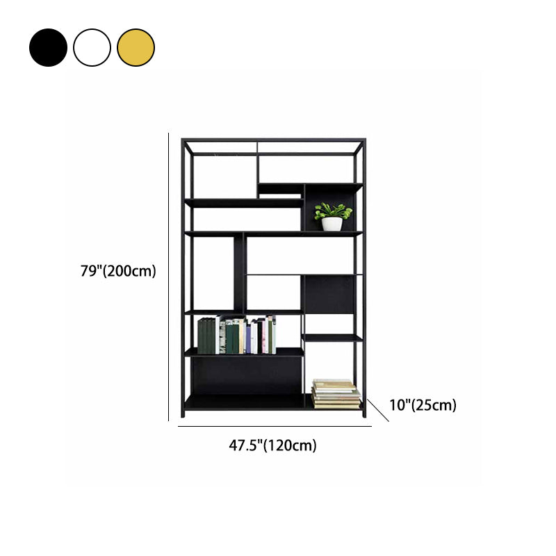 10" W Open Storage Bookcase Black / Gold / White Metal Bookshelf with Shelves